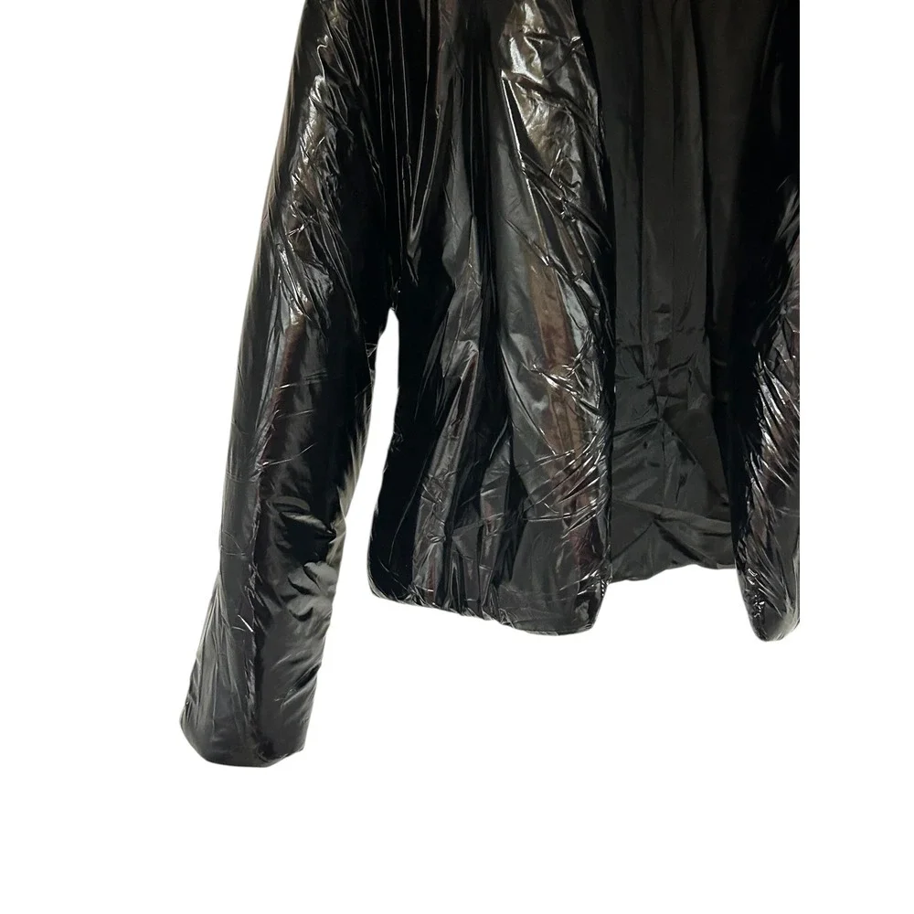 Club Paradise Shiny Black Puffer Jacket Small Glossy Quilted Y2K Streetwear‎